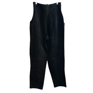 Vintage Super High Rise Lined Pleated Black Suede Leather Tapered Leg Pants Sz 8